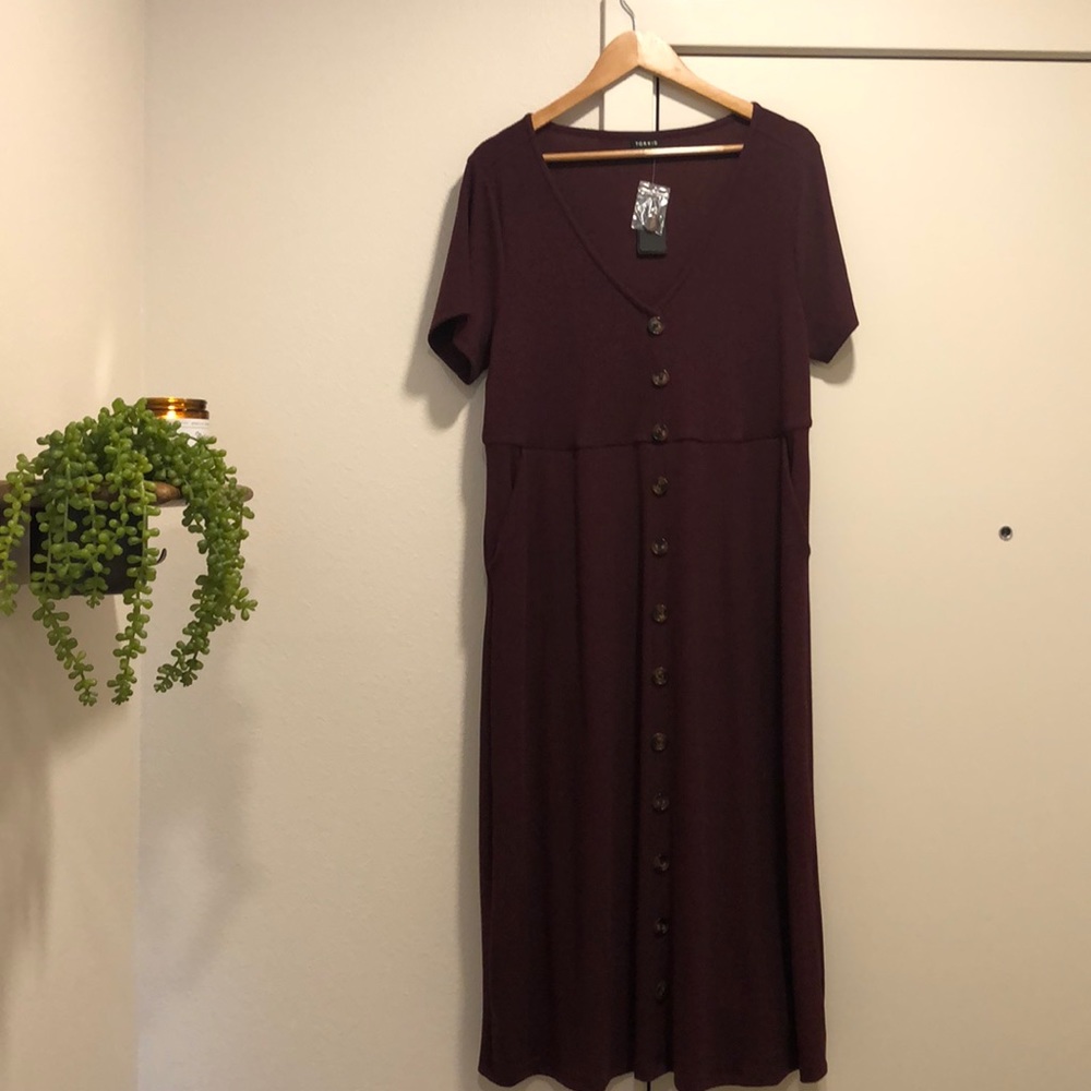Torrid burgundy purple rib button midi dress
